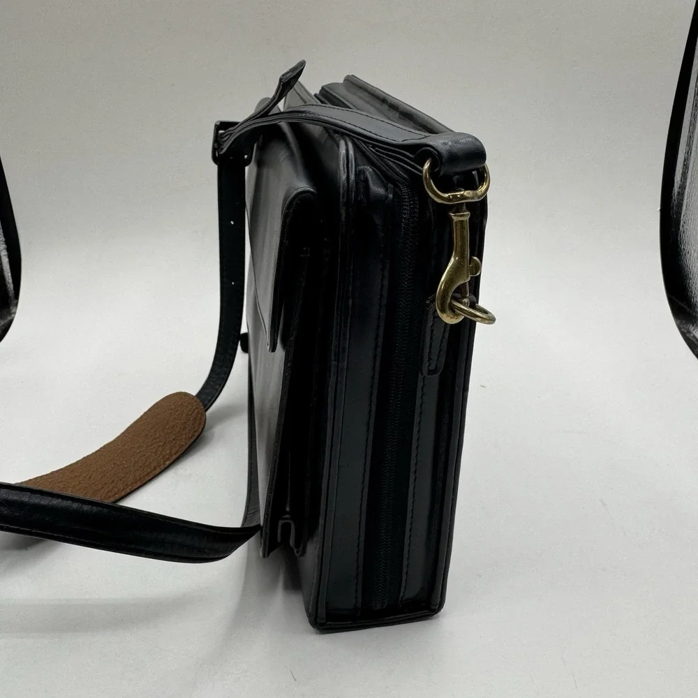 Franklin Quest Classic Planner Black Full Aniline Leather Zip Around Crossbody